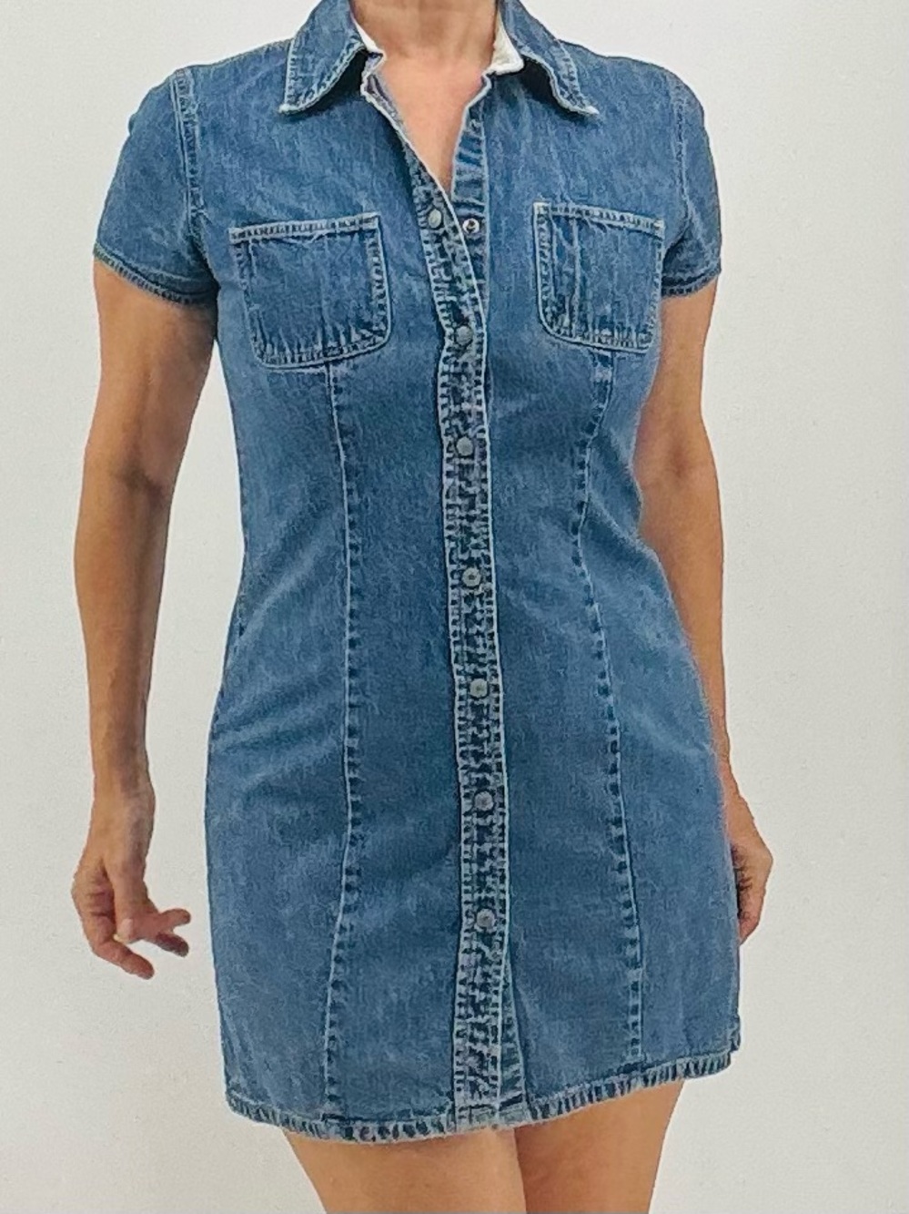 Gap Vintage Y2K Heritage Americana Classic Denim Snap Button Mini Shirt Dress - Picture 2 of 12